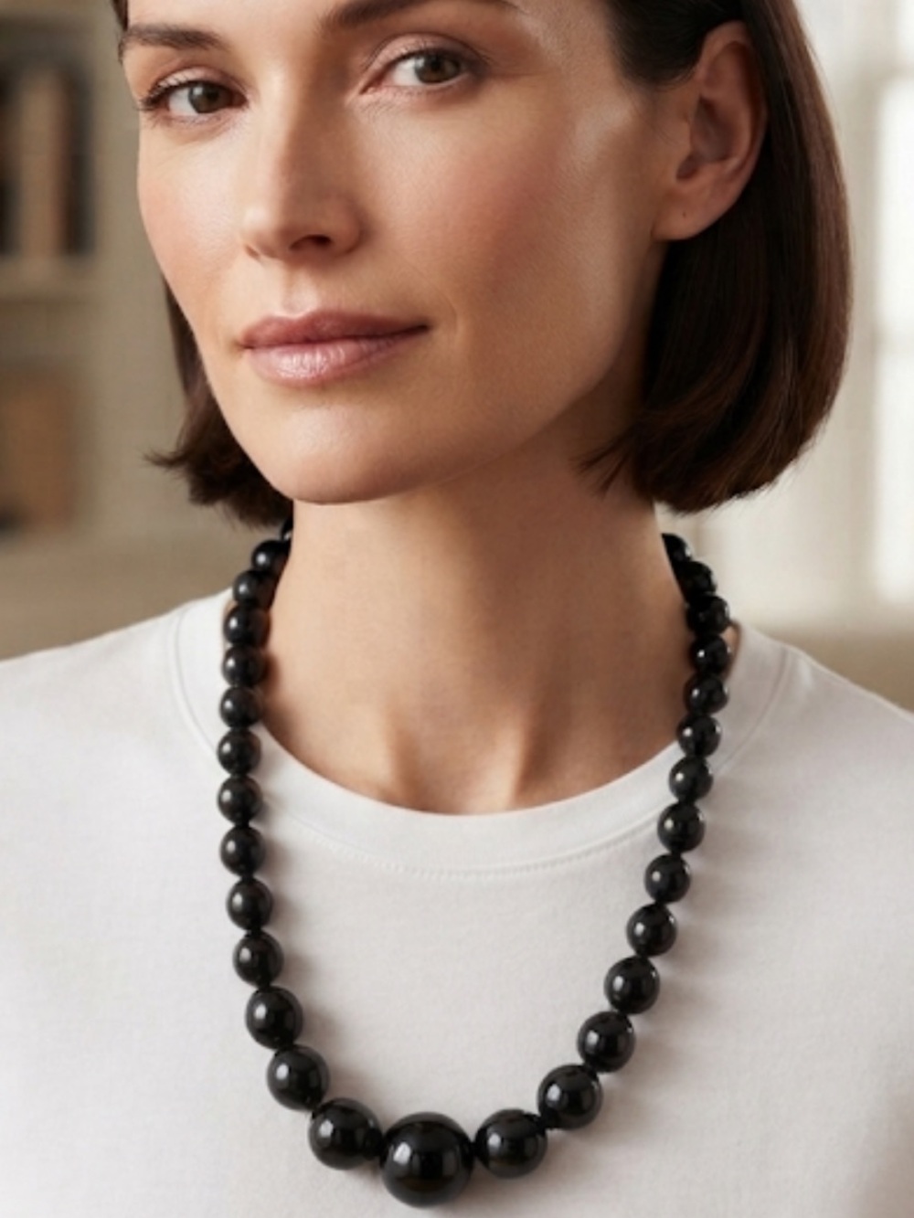 Classic Black Bead Necklace - Women Jewelry
